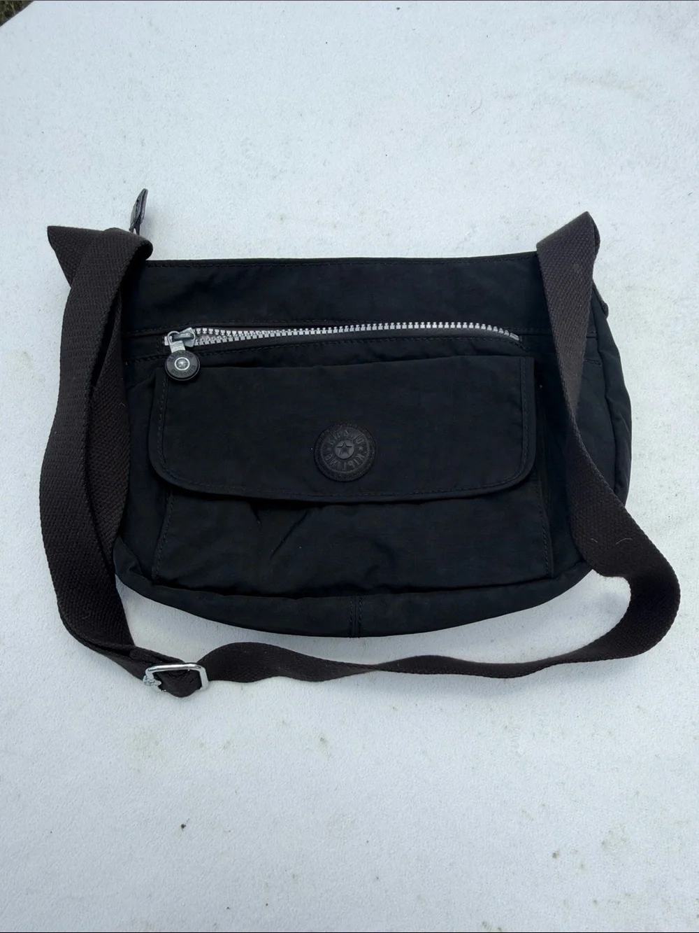 Kipling Black Crossbody Messenger Bag with Silver Hardware